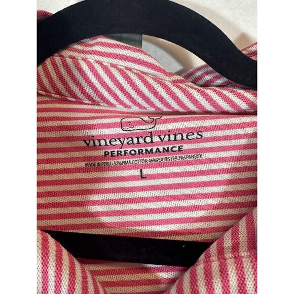 Vineyard Vines Polo Shirt Mens L Pink White Striped Whale Performance Pima A35 - Picture 3 of 6